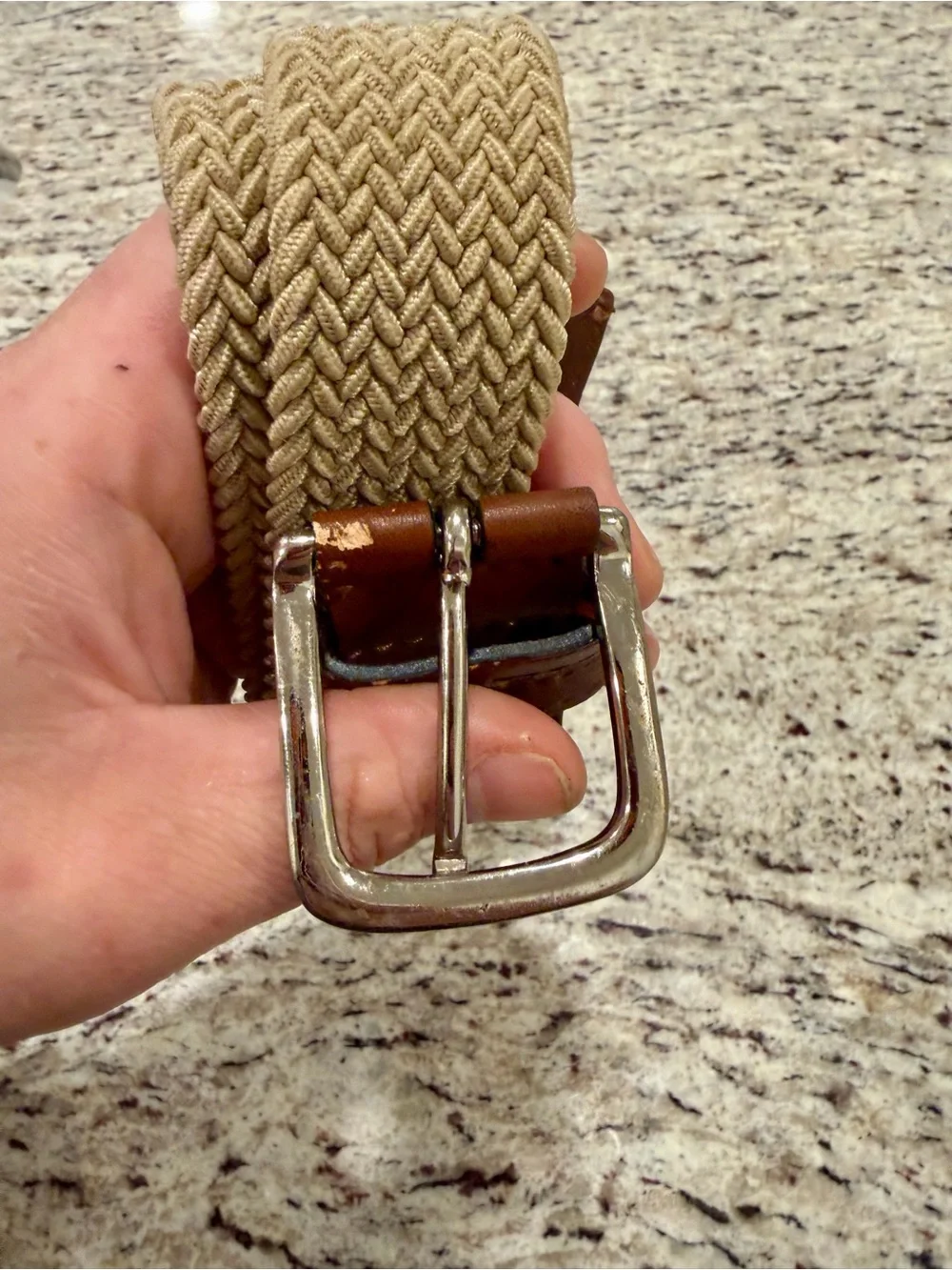 Vtg Y2K Tommy Hilfiger Mens 36-38 Braided Stretch Belt Khaki Brown Leather Logo